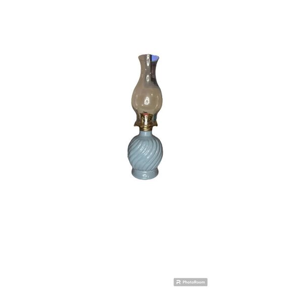 Oil lamp works! Glass globe Hong Kong sky blue - Picture 3 of 16